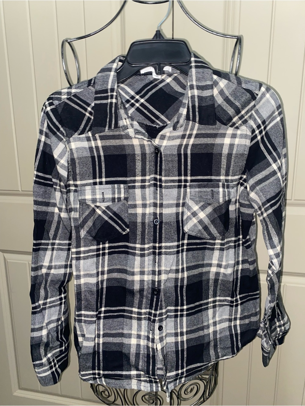 Kids Black & White Plaid Button-Down Shirt